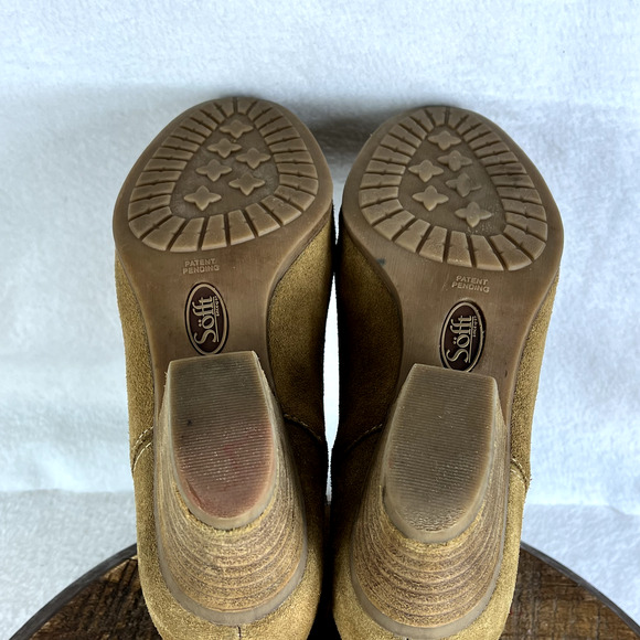 Sofft Boots Womens 7.5 Tan Suede Leather Boho Western Heels Ankle Buckle Zipper - Picture 8 of 13
